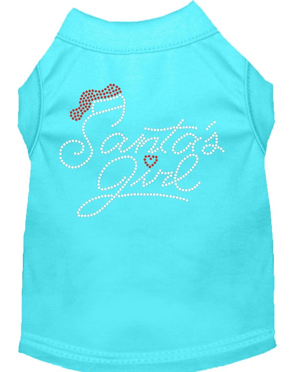 Santa's Girl Rhinestone Dog Shirt Aqua XS